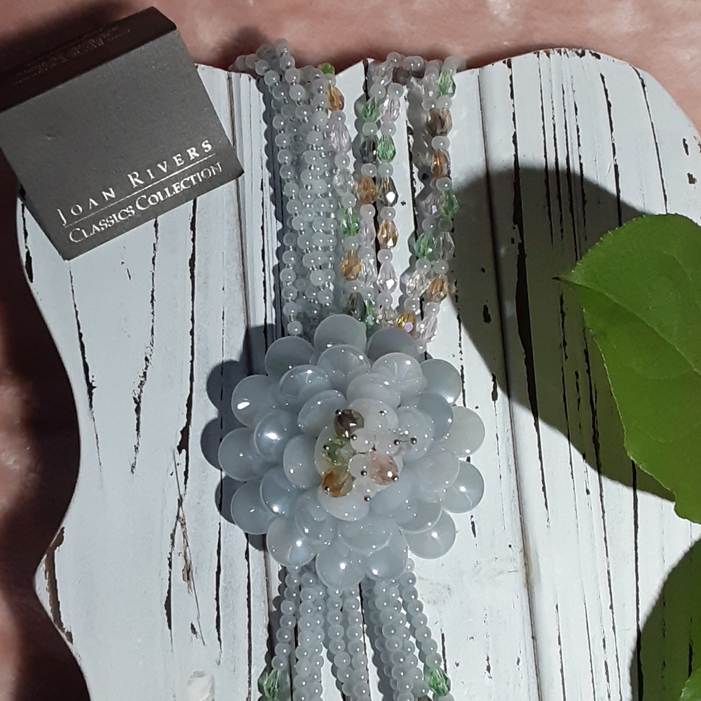 NWT Joan Rivers pale blue rose beads necklace - Picture 2 of 15